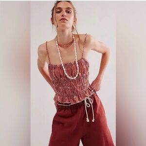 NWT We The Free Smocked Striped Spaghetti Tank in Rust